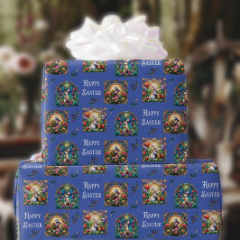 Papel De Regalo Conejo de Pascua de Vidrio Emplomado Azul Capricho