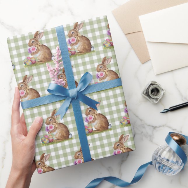 Papel De Regalo Conejo De Pascua En Gingham (Regalar)