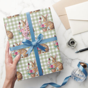 Papel De Regalo Conejo De Pascua En Gingham