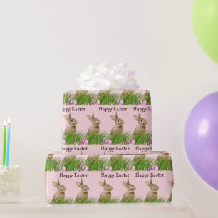 Papel De Regalo Conejo de Pascua en hierba con huevos