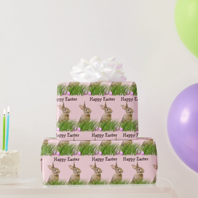 Papel De Regalo Conejo de Pascua en hierba con huevos (Regalos de fiesta)