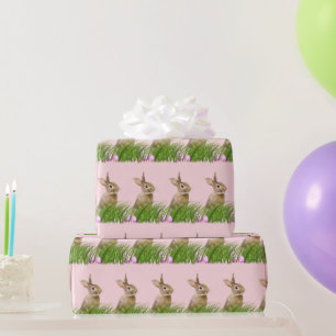 Papel De Regalo Conejo de Pascua en hierba con huevos