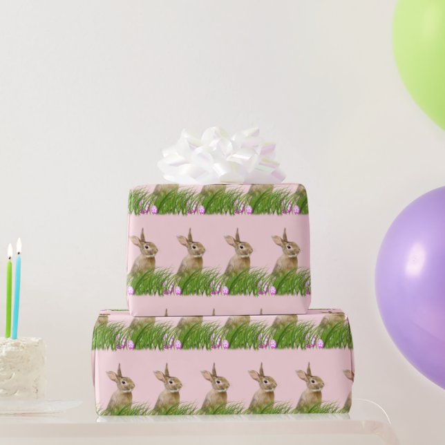Papel De Regalo Conejo de Pascua en hierba con huevos (Regalos de fiesta)