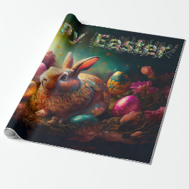 Papel De Regalo Conejo de Pascua feliz con huevos de Pascua