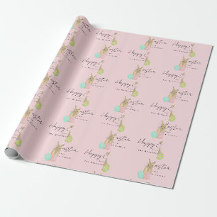 Papel De Regalo Conejo de Pascua Feliz Personalizado Acuarela Rosa