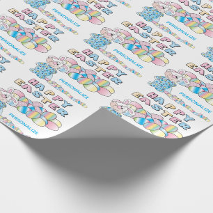 Papel De Regalo Conejo de Pascua Feliz y Huevos -