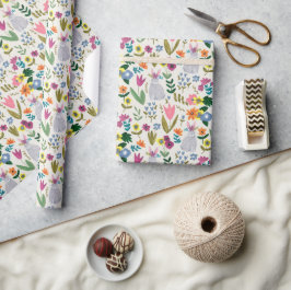 Papel De Regalo conejo de Pascua gris con patrón floral