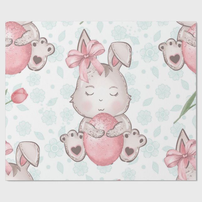 Papel De Regalo Conejo de Pascua Rosa (Superficie plana)