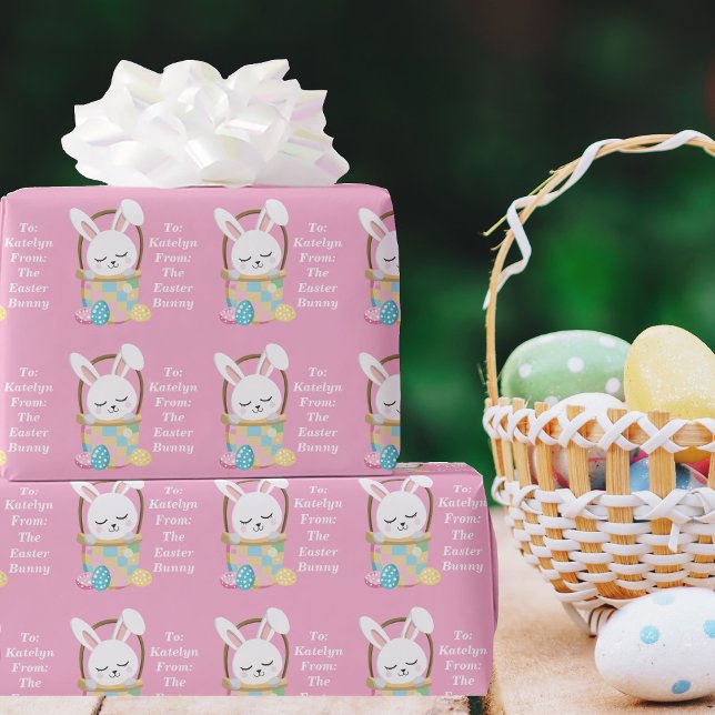 Papel De Regalo Conejo de Pascua Rosa Cute Personaliza a los Niños (Subido por el creador)