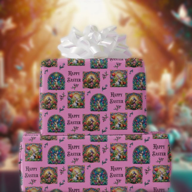 Papel De Regalo Conejo de Pascua Rosa Feliz de Pascua Elegante Cri (Subido por el creador)