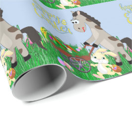 Papel De Regalo Conejo de Pascua y Caballo Recolectando Huevos y Z