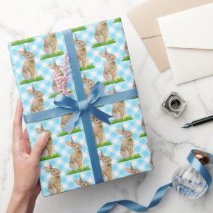 Papel De Regalo Conejo de Pascua y Huevos en Gingham