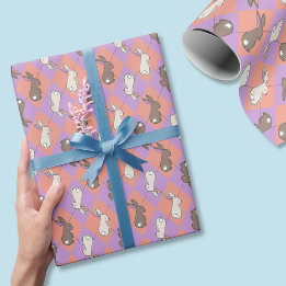 Papel De Regalo Conejo de primavera rosa y púrpura Argyle pastel 