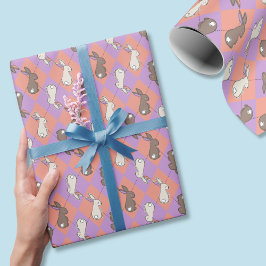 Papel De Regalo Conejo de primavera rosa y púrpura Argyle pastel 