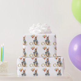 Papel De Regalo Conejo de primer cumpleaños con globos 