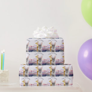Papel De Regalo Conejo de primer cumpleaños en un campo de flores