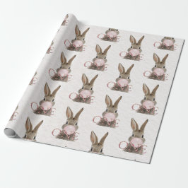 Papel De Regalo Conejo de primer cumpleaños soplando chicle rosa