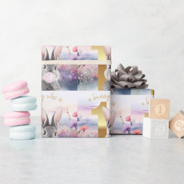Papel De Regalo Conejo de primer cumpleaños soplando chicle rosa