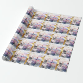 Papel De Regalo Conejo de primer cumpleaños soplando chicle rosa