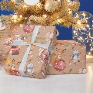 Papel De Regalo Conejo de Santa Zorro Patrón de Navidad Invierno F