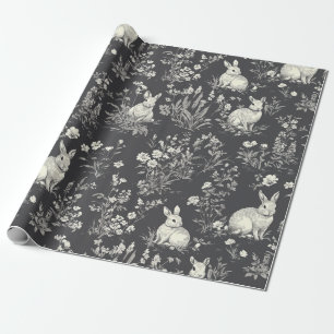 Papel De Regalo Conejo Elegante Toile Floral Patrón Vintage (3)