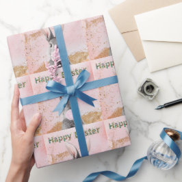 Papel De Regalo Conejo feliz de Pascua soplando chicle rosa