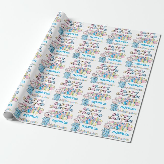 Papel De Regalo Conejo Feliz de Pascua y Huevos - (Desenrollado)