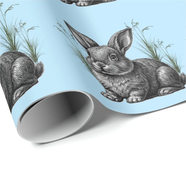 Papel De Regalo Conejo gris blanco contra cielo azul (Esquina del rollo)