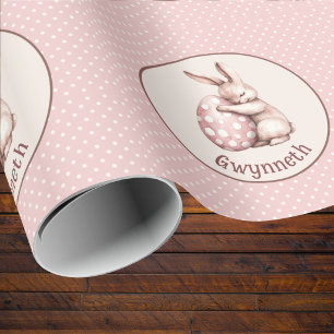 Papel De Regalo Conejo Lindo Abrazando Huevo de Lunares Monograma