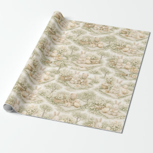 Papel De Regalo Conejo neutro Oso Picnic Floral Jardín (3)