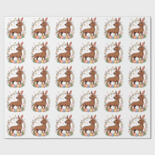 Papel De Regalo Conejo Perro Dachshund de Pascua Vintage con Huevo