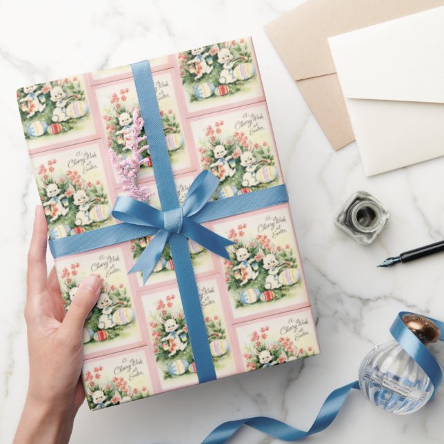 Papel De Regalo conejo retro vintage de Pascua (Regalar)