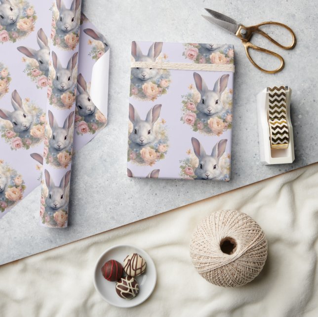 Papel De Regalo Conejo rodeado de flores pastel Patrón lindo (Artesanía)