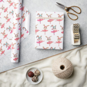 Papel De Regalo Conejos Bailarines En Tutús Rosados