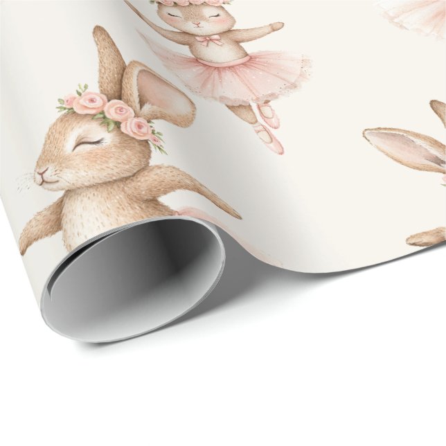 Papel De Regalo conejos de bailarina lindos en tutus rosado (Esquina del rollo)