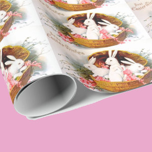 Papel De Regalo Conejos de Pascua blancos en una cesta