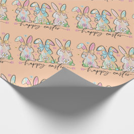 Papel De Regalo Conejos de Pascua Coloridos con Lazos