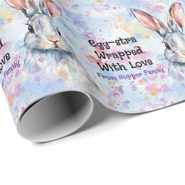 Papel De Regalo Conejos de Pascua de acuarela de texto propio (Esquina del rollo)