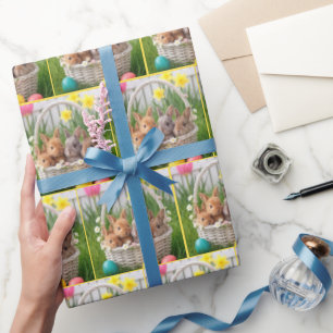 Papel De Regalo Conejos de Pascua en una cesta de mimbre