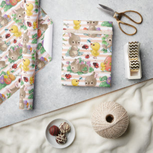 Papel De Regalo Conejos de Pascua y Pollitos