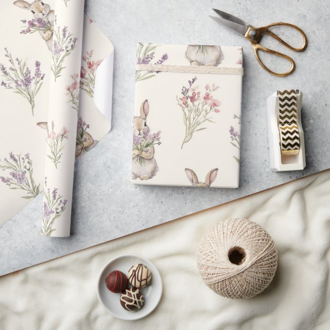 Papel De Regalo Conejos Flores Cumpleaños de conejos (Artesanía)
