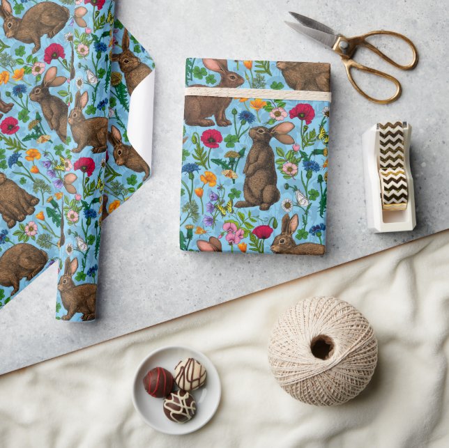 Papel De Regalo Conejos y flores silvestres (Artesanía)