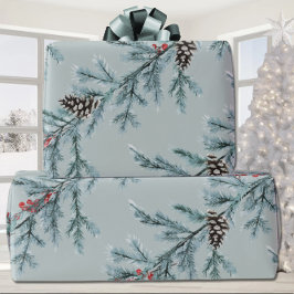 Papel De Regalo Cones Blue Spruce Red Ilex Berries Garland Spruce