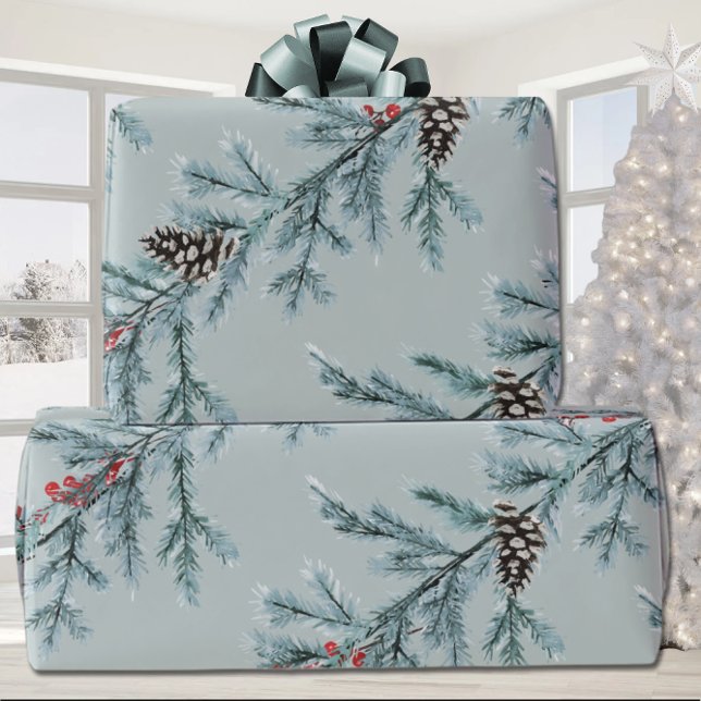 Papel De Regalo Cones Blue Spruce Red Ilex Berries Garland Spruce (Subido por el creador)