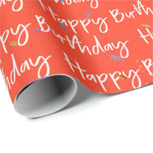 Papel De Regalo Confeti de Feliz Cumpleaños en Naranja