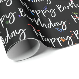 Papel De Regalo Confeti de Feliz Cumpleaños sobre Negro