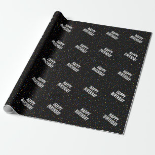 Papel De Regalo Confeti de Lunares de Arcoíris Negro Feliz Cumplea