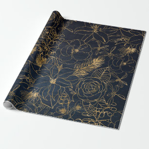 Papel De Regalo Confeti lindo del navidad y diseño floral de oro