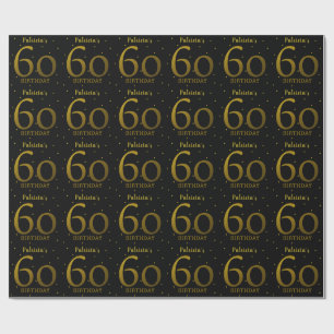Papel De Regalo Confetti negro y oro cumple 60 años