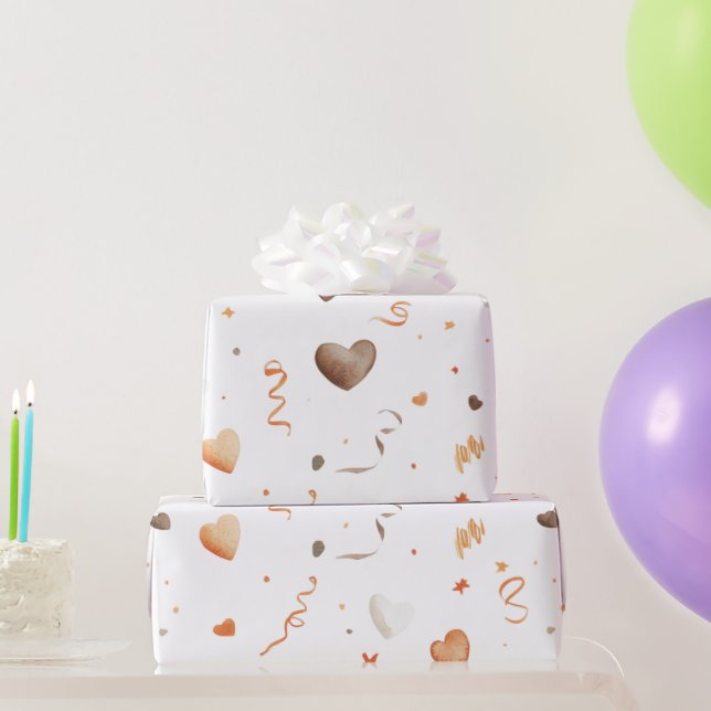 Papel De Regalo Confetti Peach Chocolate Hearts Birthday (Regalos de fiesta)